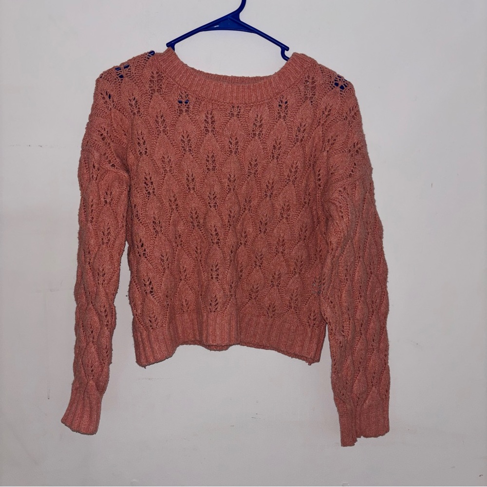 SO Pink Pointelle Knit Cropped Sweater – Size Medium